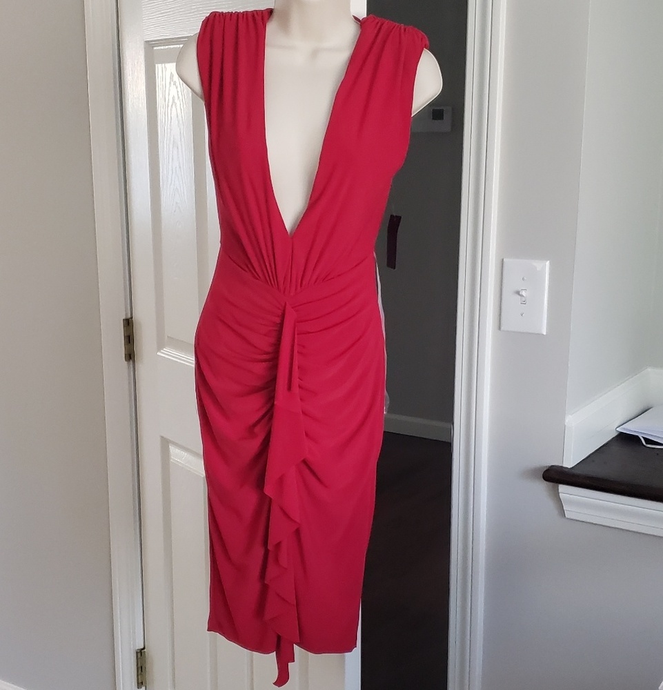 Sexy Red Hot Miami Styles Plunging Dress NWT